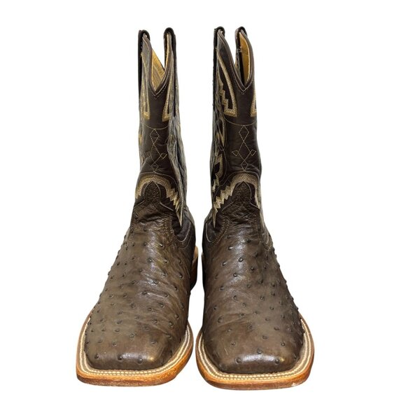 Anderson Dean Ostrich Leather Western Boots Brown Square Toe 7.5 - Picture 3 of 9